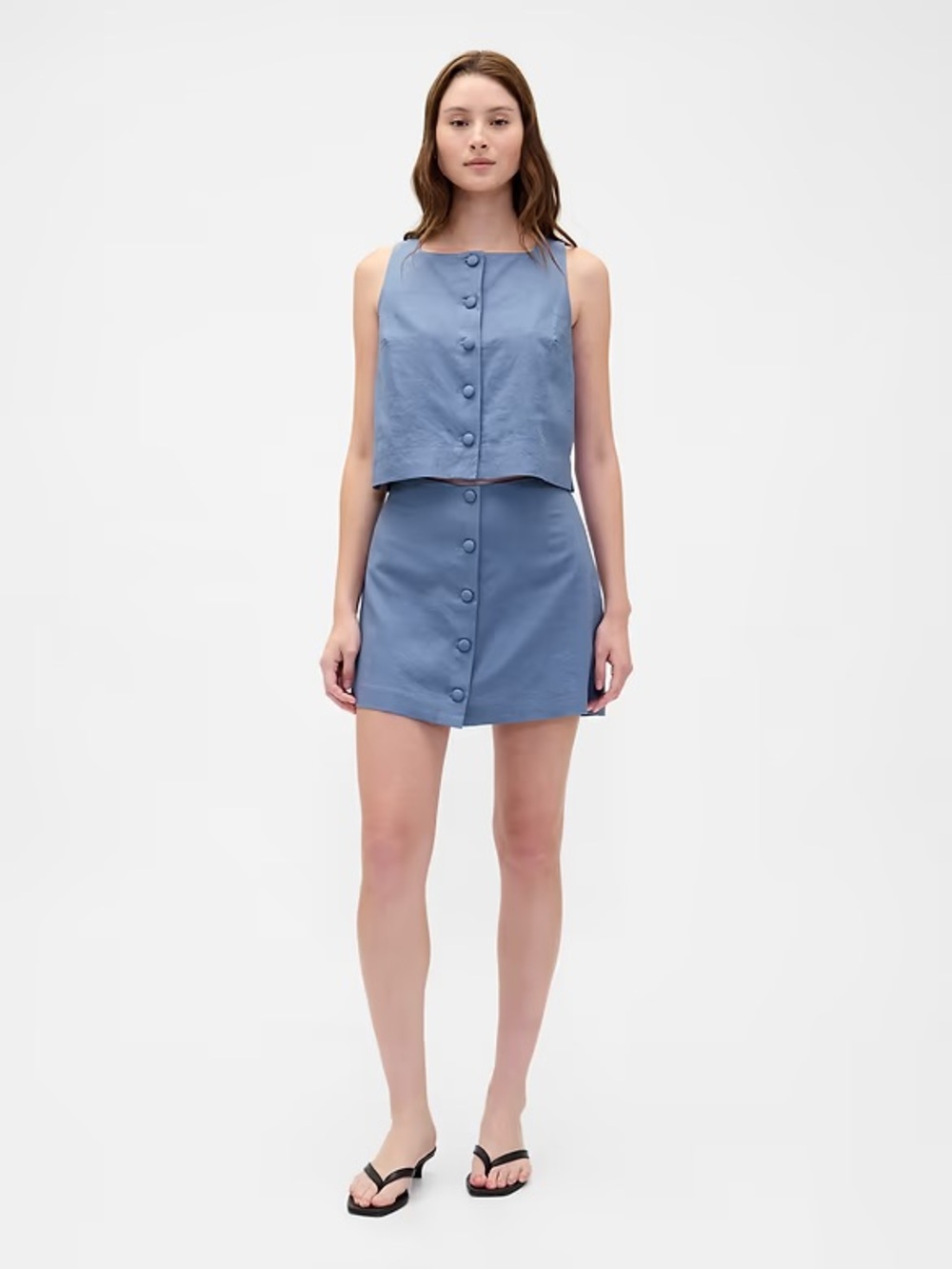 GAP Linen-Blend Button-Front Shell Top - Picture 2 of 9